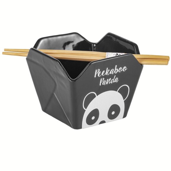 16oz 5"W X 4"H Takeout Box Serving Bowl with Chopsticks Panda - Picture 1 of 1